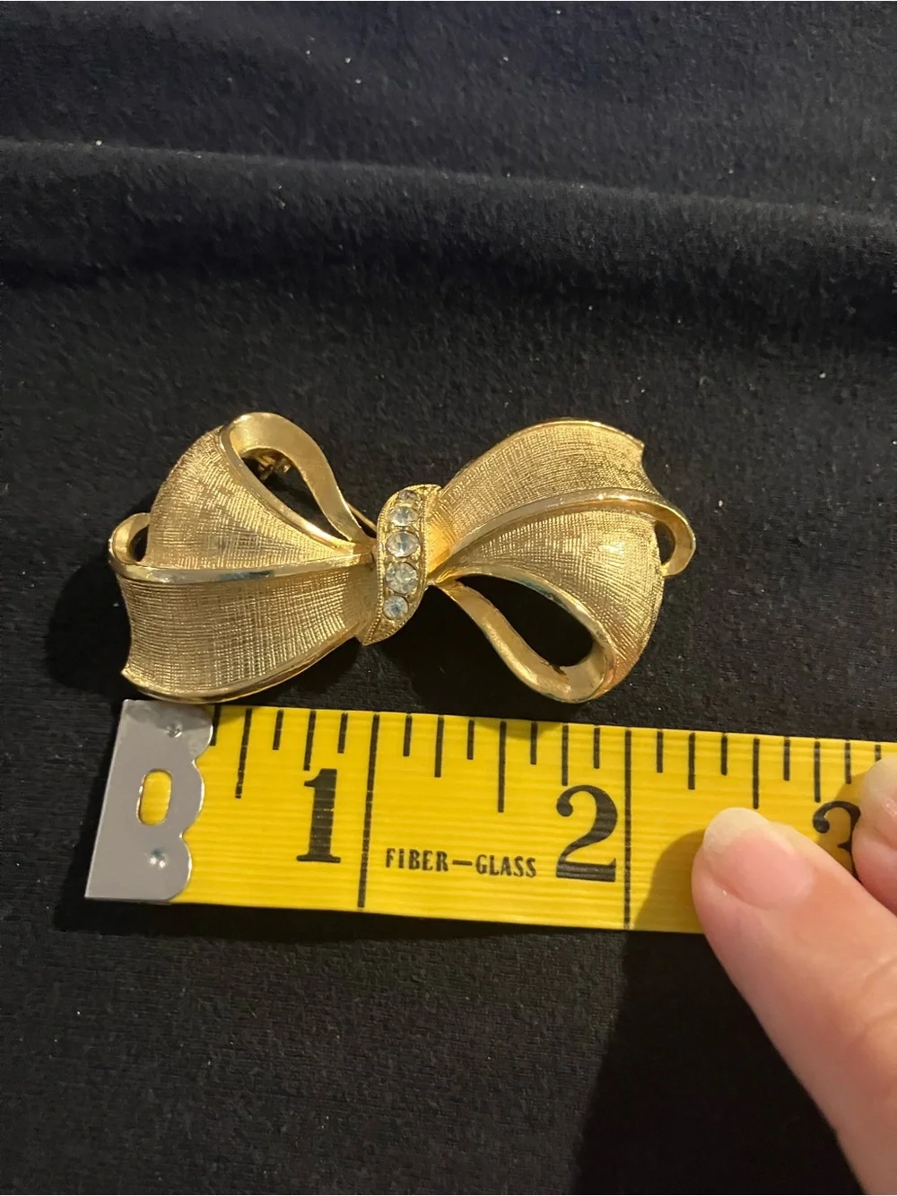 Vintage Gold Bow Brooch with Clear Rhinestones